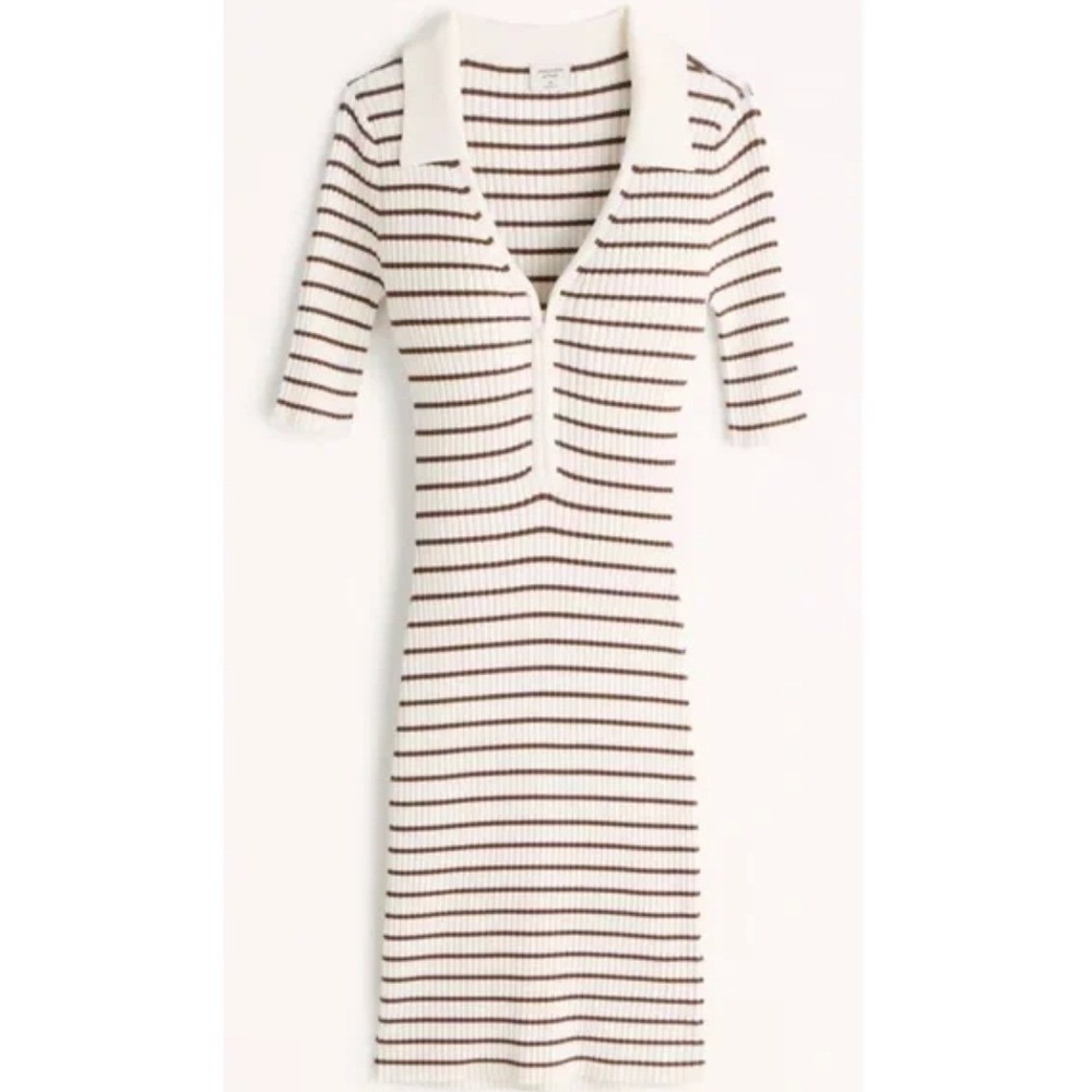 Abercrombie Fitch Dress Womens S Cream Brown‎ Striped Ribbed Mini Polo